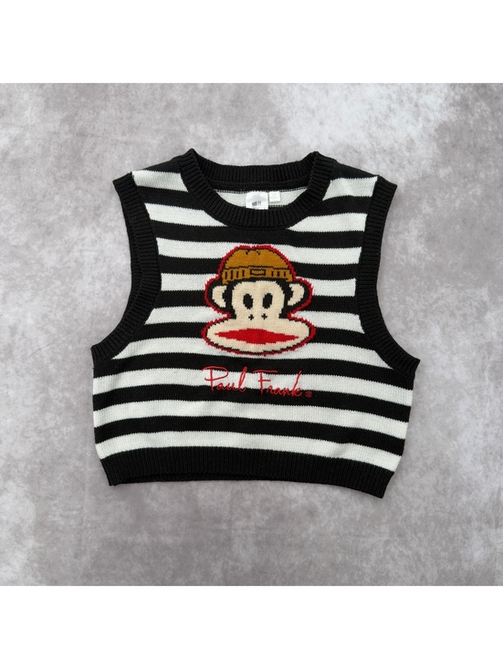 Paul Frank Jackets & Blazers - 90s Paul Frank Julius Monkey Black White Striped Knit Sweater Vest Size M Y2K